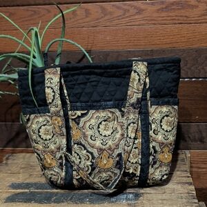 No Brand Tag Black and Brown Fabric Tote Bag